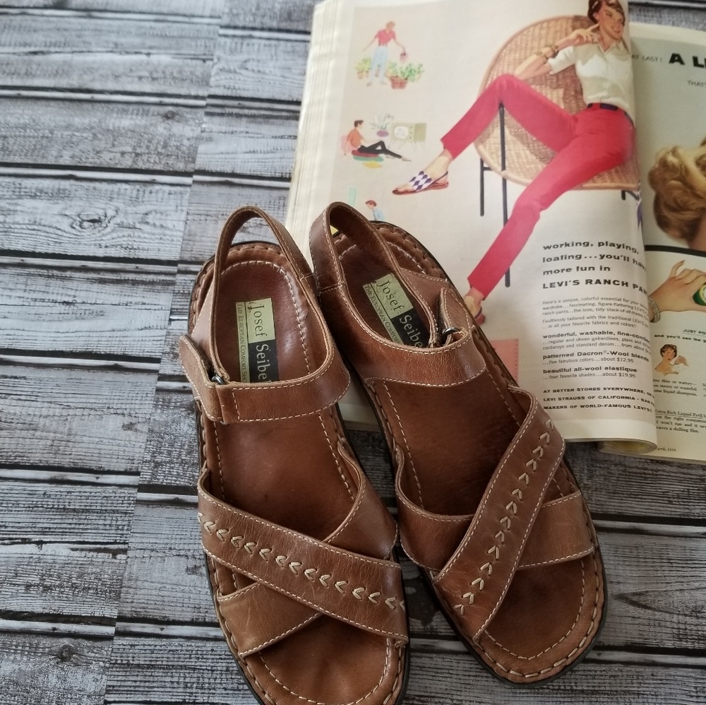Josef Seibel Brown Leather Criss Cross Sandals 9